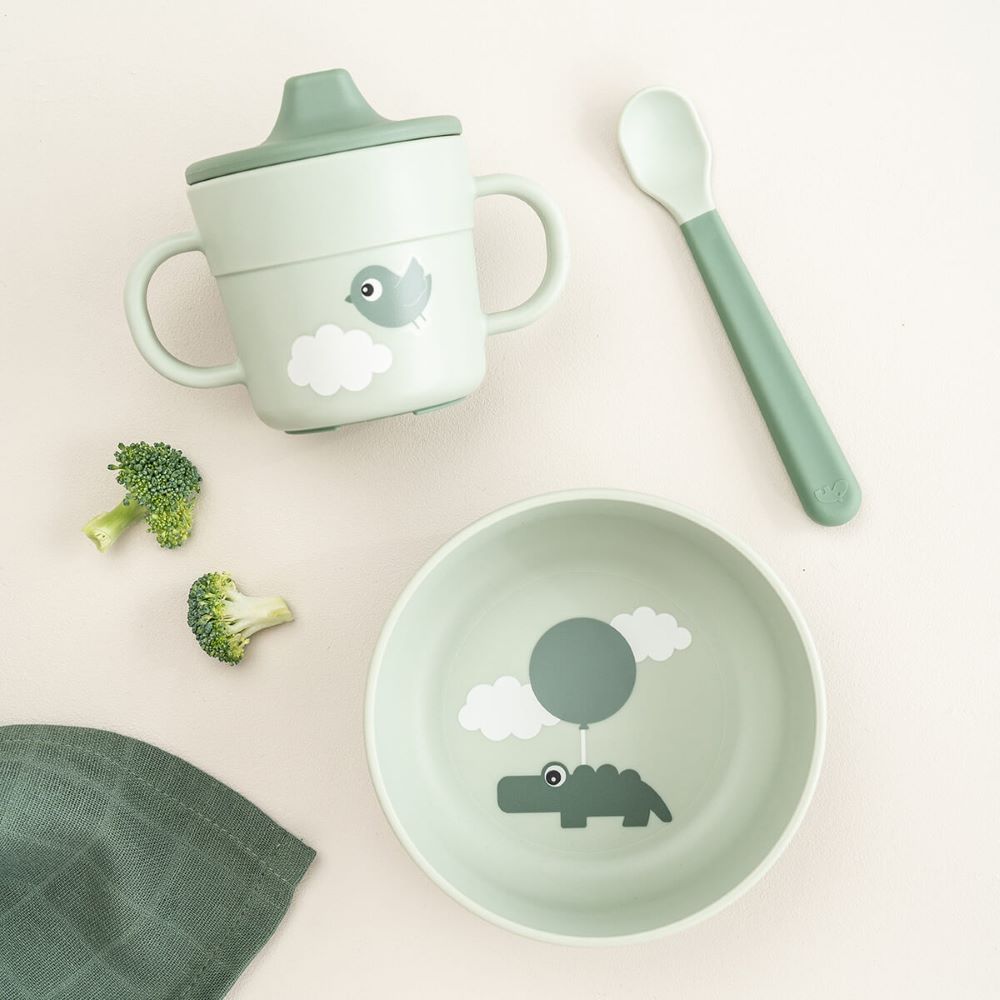 DONE BY DEER Foodie First meal ruokailusetti Happy Clouds - Green