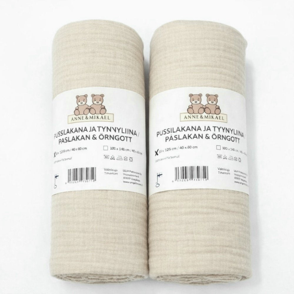Anne&Mikael vauvan pussilakanasetti harsosta, beige.
