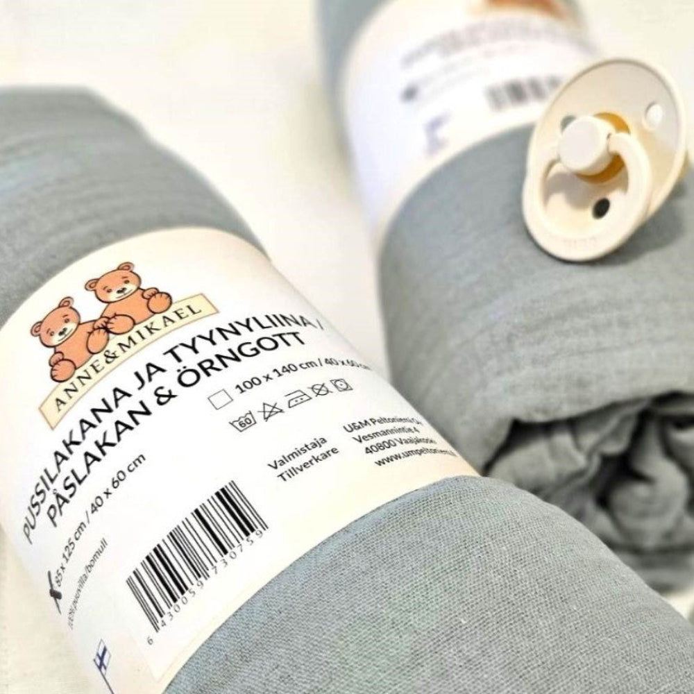 Anne&Mikael vauvan pussilakanat, sage.