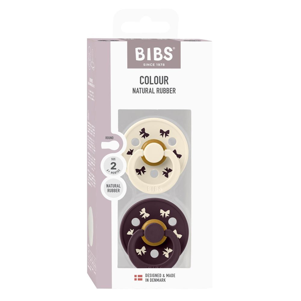 BIBS Colour Holiday Bow tutti 2-pack (koko 2), luonnonkumi - Ivory/Plum