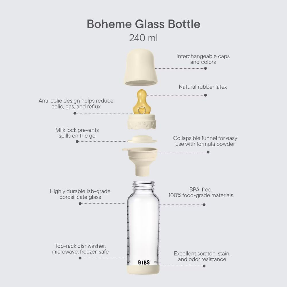 BIBS Boheme lasituttipullo, ominaisuudet.
