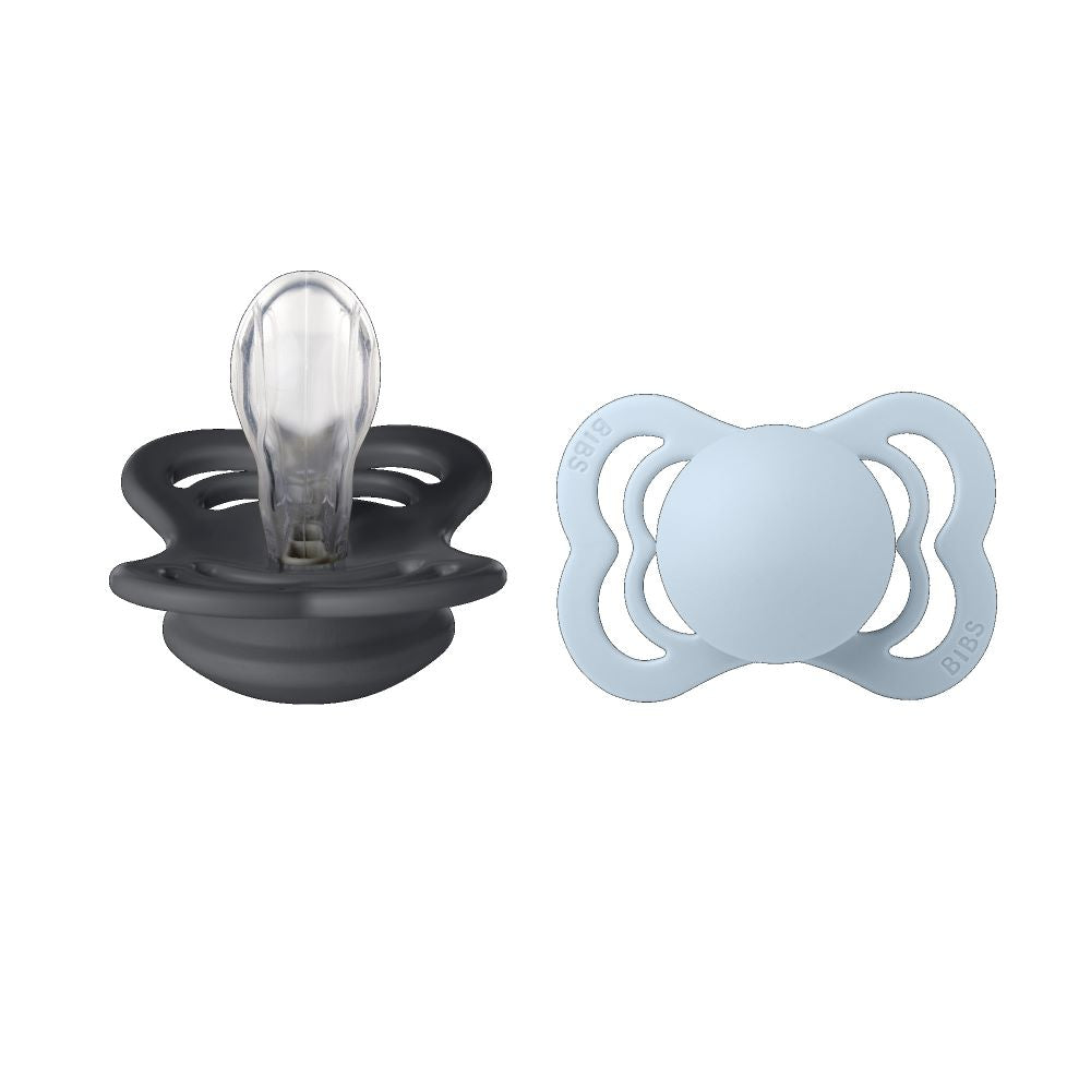 BIBS Supreme tutti 2-pack (koko 1), silikoni - Iron/Baby Blue