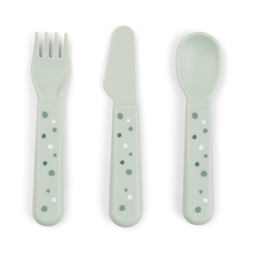 Foodie lasten aterimet happy dots green.