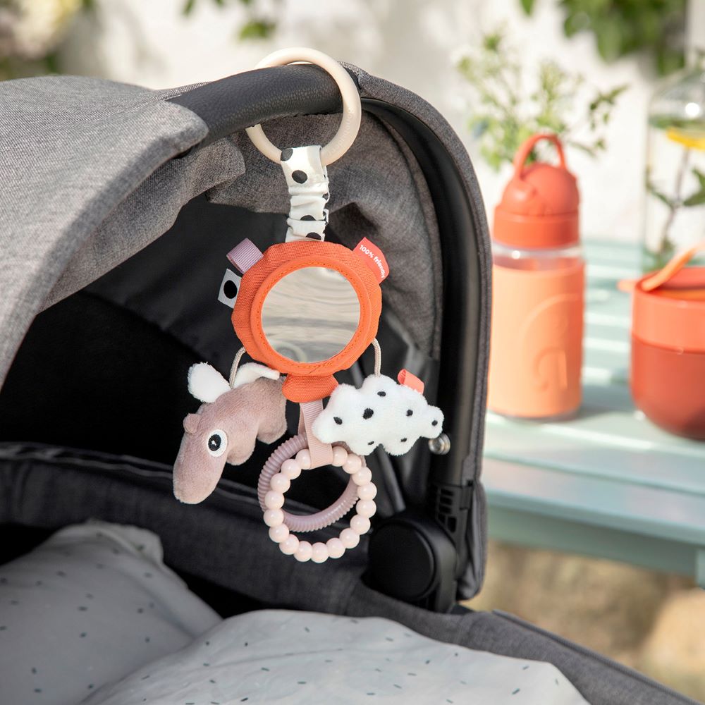 DONE BY DEER Aktiviteetti-/Vaunulelu To go activity mirror - Happy clouds papaya