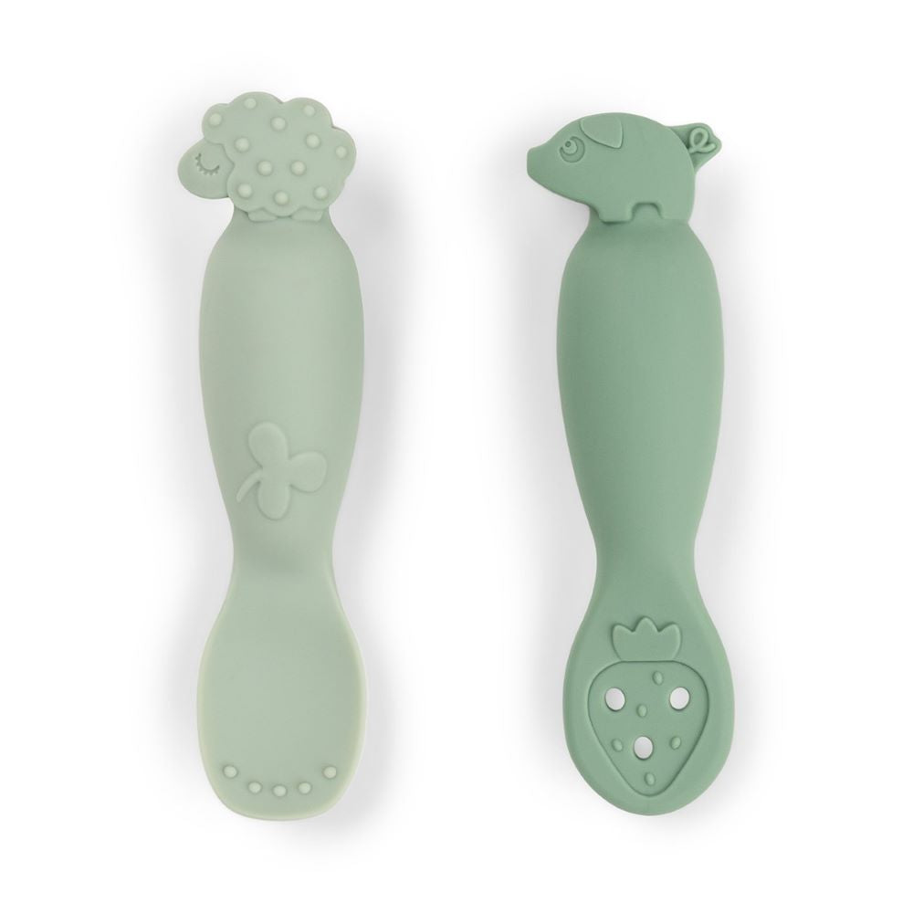 DONE BY DEER Silikoniset ensilusikat 2-pack Tiny Farm - Green