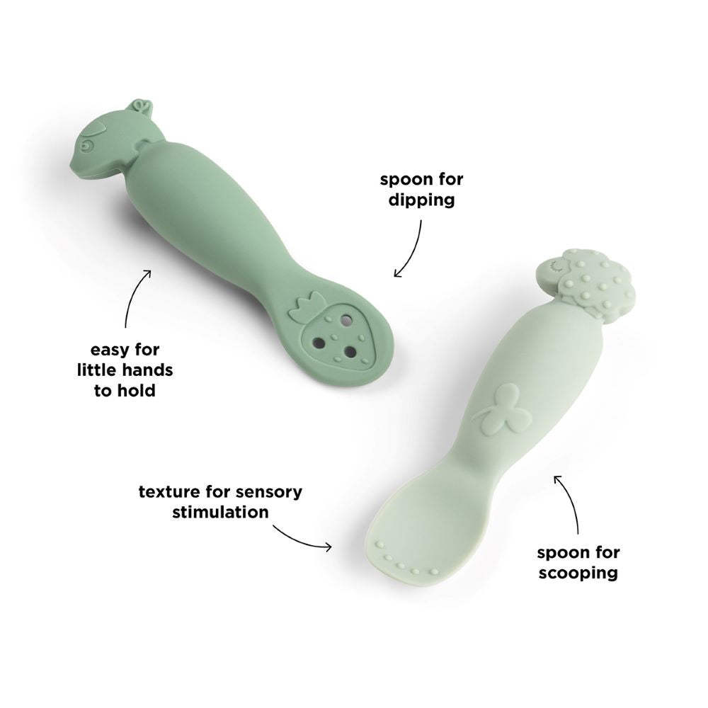 DONE BY DEER Silikoniset ensilusikat 2-pack Tiny Farm - Green