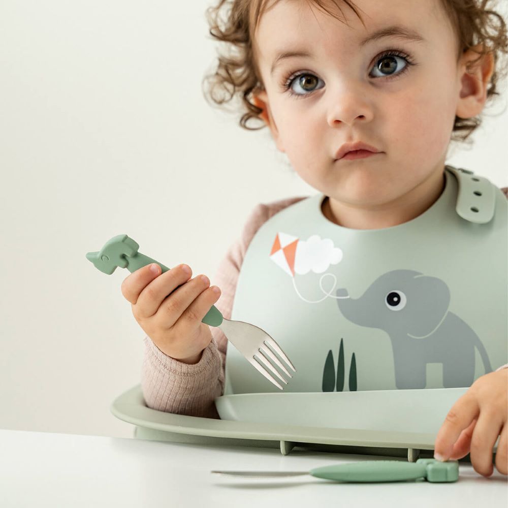 DONE BY DEER Silikoninen ruokalappu Playground - Green