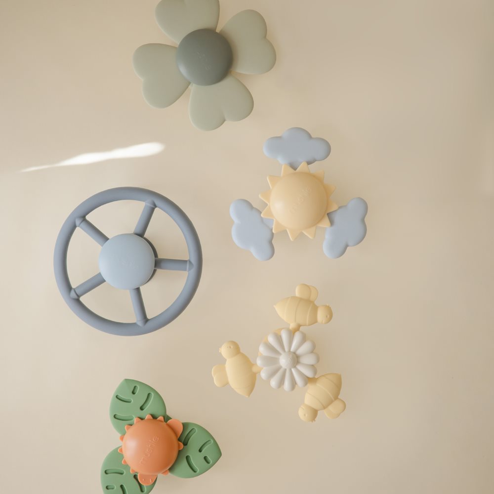 MUSHIE Aktiviteettilelu imukupilla Spinner Toy - Sunshine