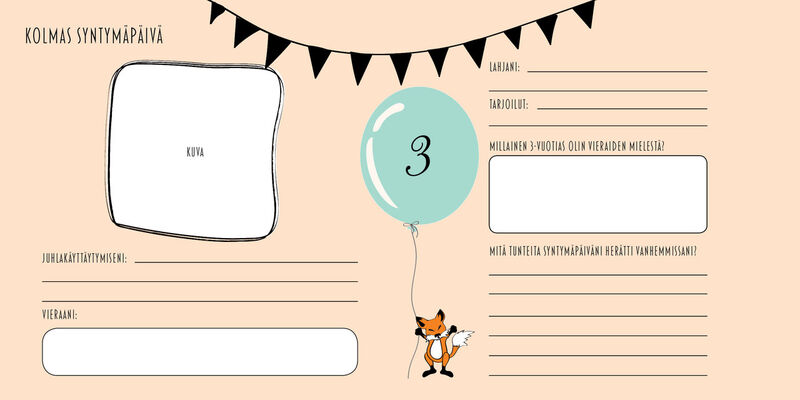Rakastettu vauvakirja minttu, kolmas syntymäpäivä.