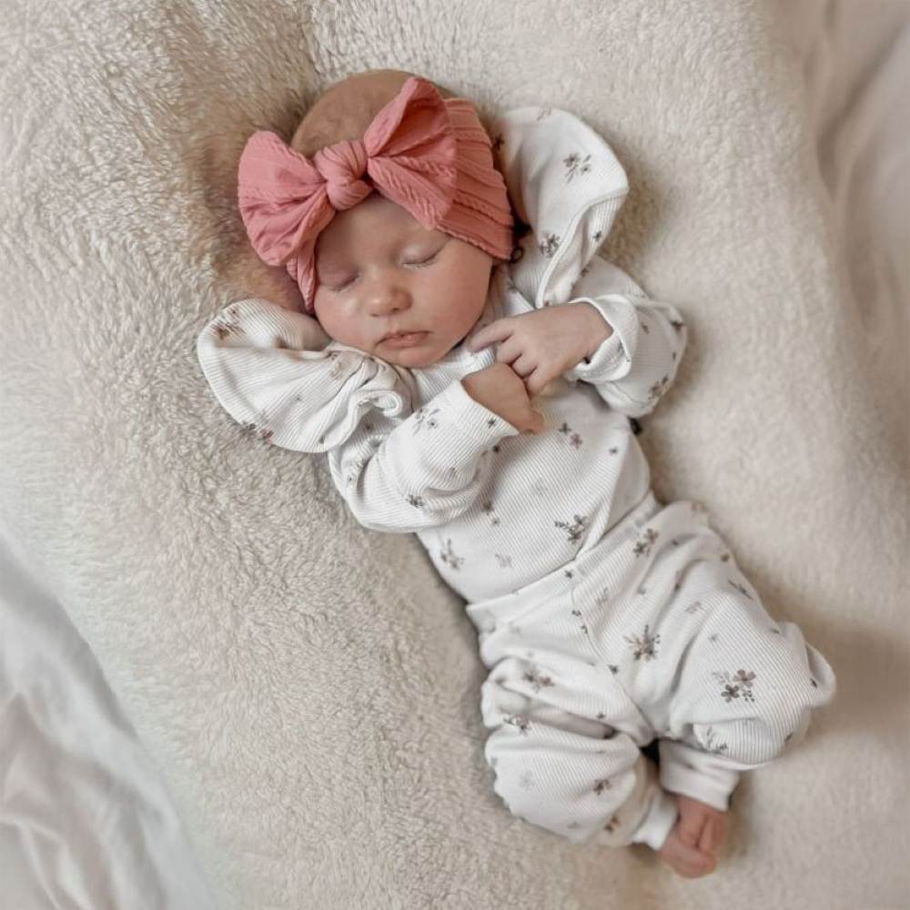 BABYSTYLING Leggingsit Rib Flower Karla - Offwhite/Brown