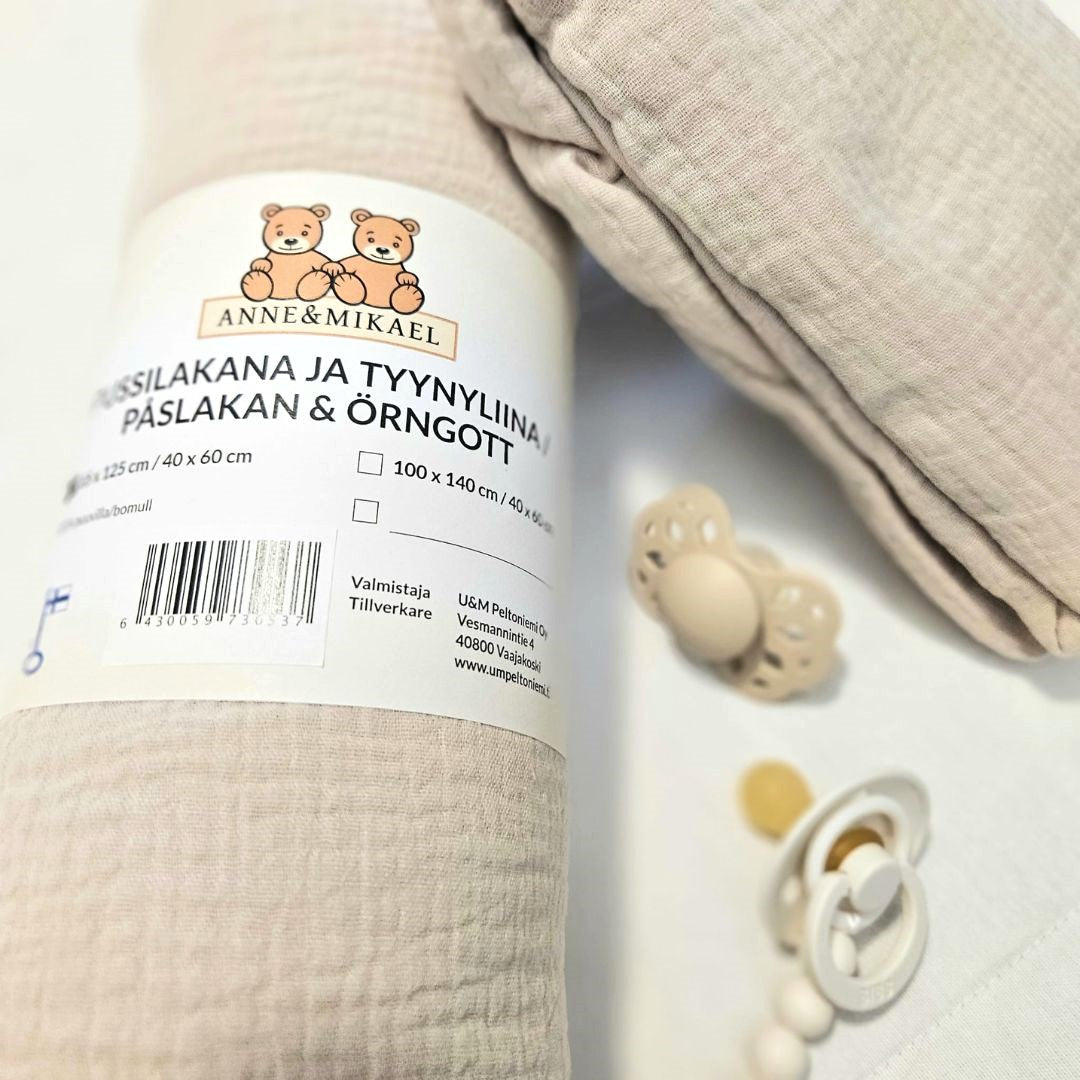 ANNE&MIKAEL Vauvan pussilakanasetti harso (85X125cm) - Oat beige