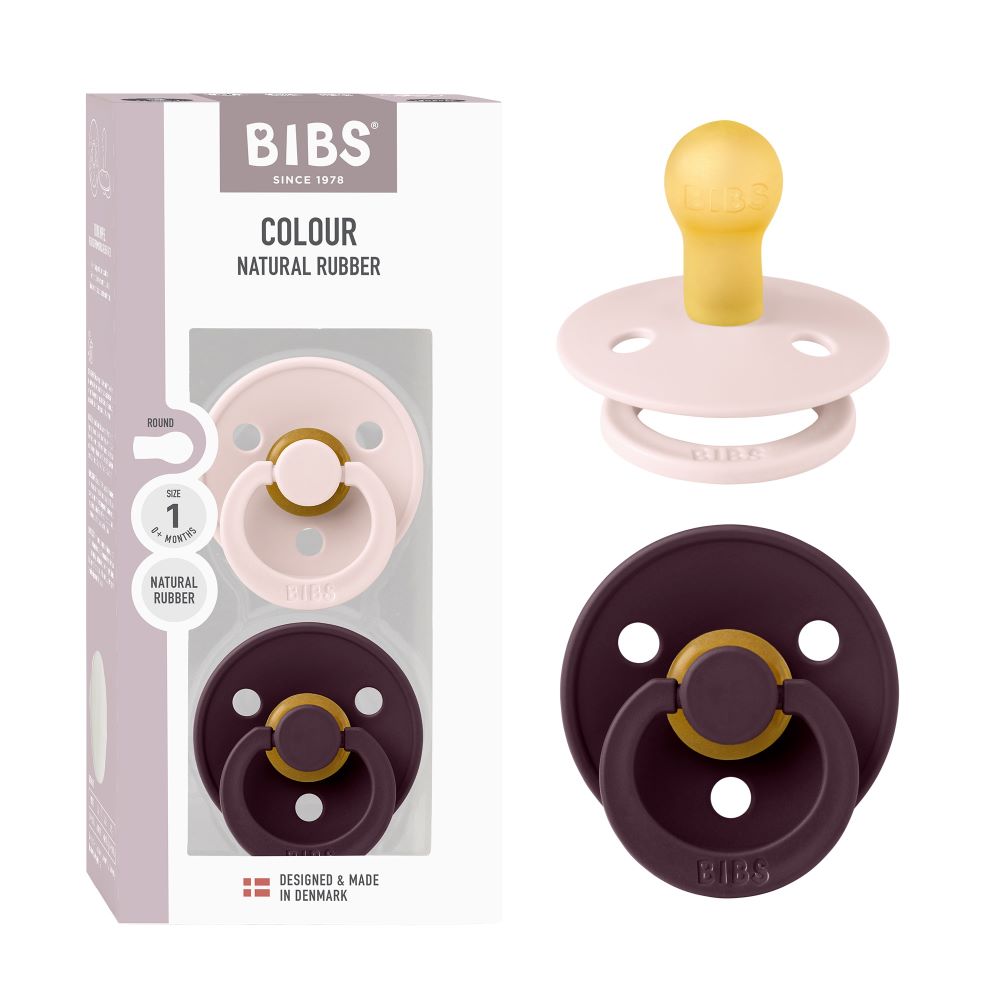 BIBS Colour tutti 2-pack (koko 1), luonnonkumi -  Petal/Plum