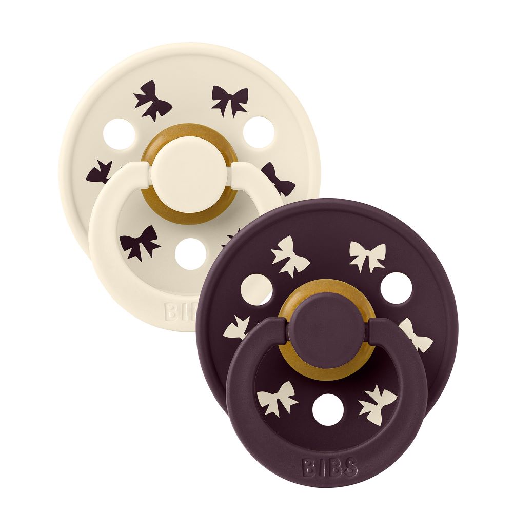BIBS Colour Holiday Bow tutti 2-pack (koko 2), luonnonkumi - Ivory/Plum