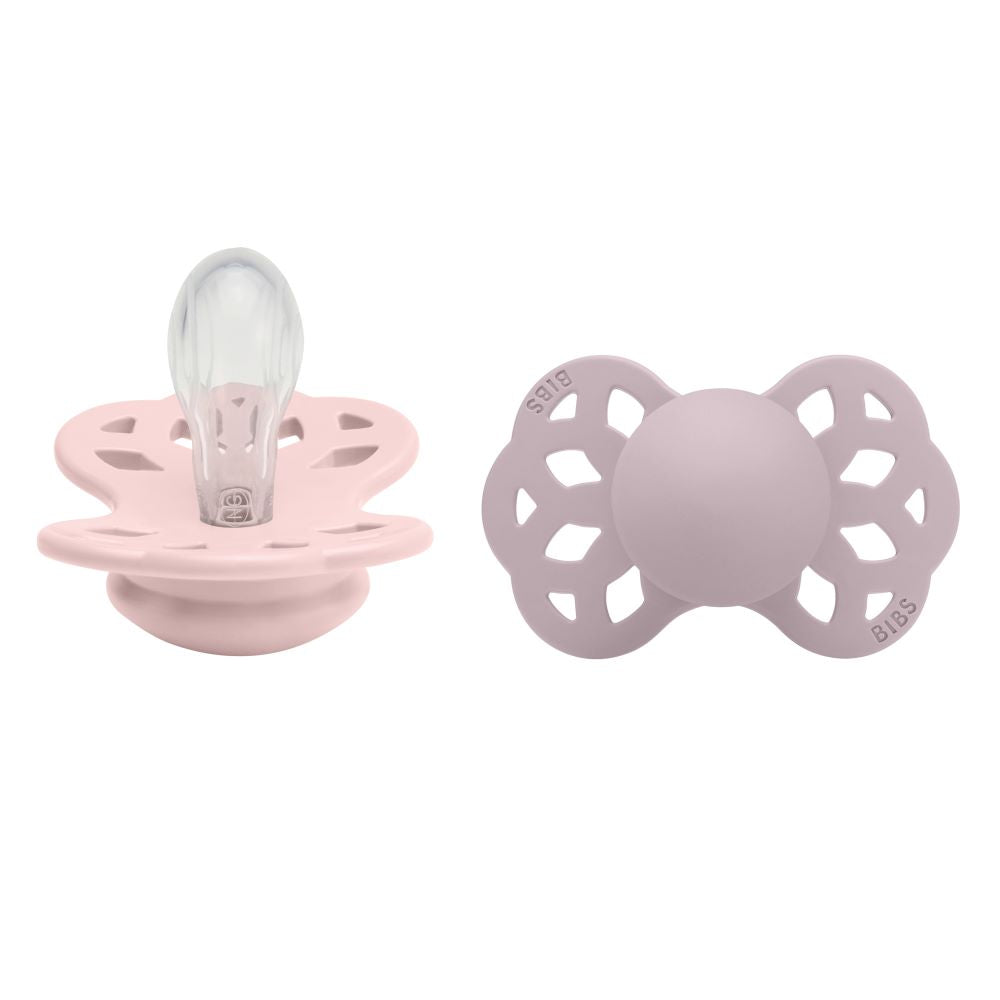 BIBS Infinity tutti 2-pack (koko 1), silikoni - Blossom/Dusky Lilac
