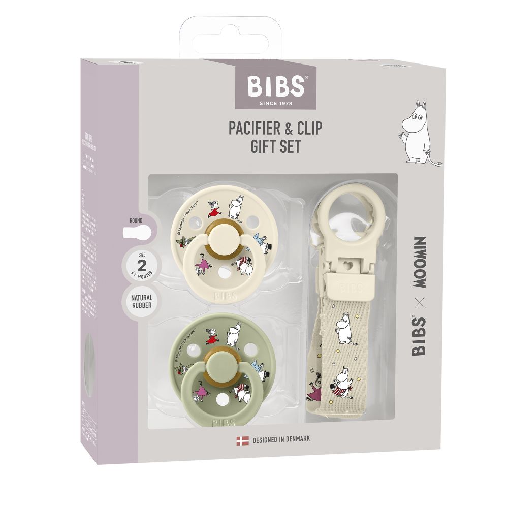BIBS x Moomin Colour Gift Set lahjapakkaus (koko 2), luonnonkumi -  Ivory/Sage