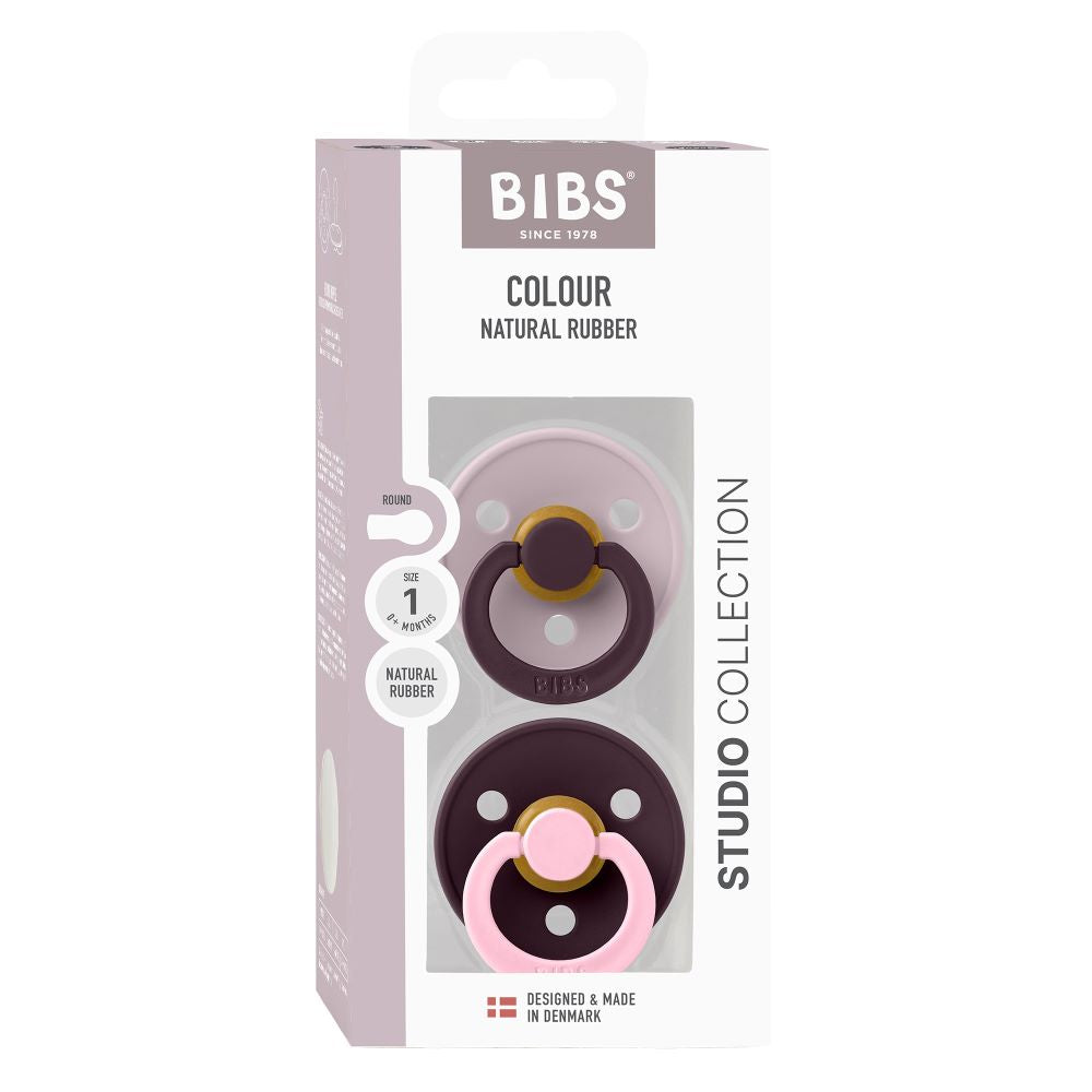 BIBS Studio Colour Fusion tutti 2-pack (koko 1), luonnonkumi - Dusky Lilac Plum mix