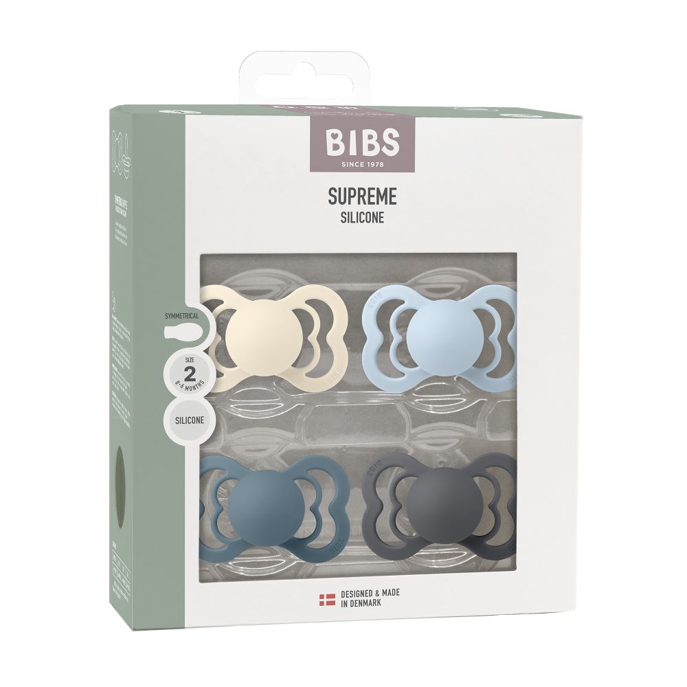 BIBS Supreme tutti 4-pack (koko 2), silikoni - Ivory/Baby Blue/Petrol/Iron