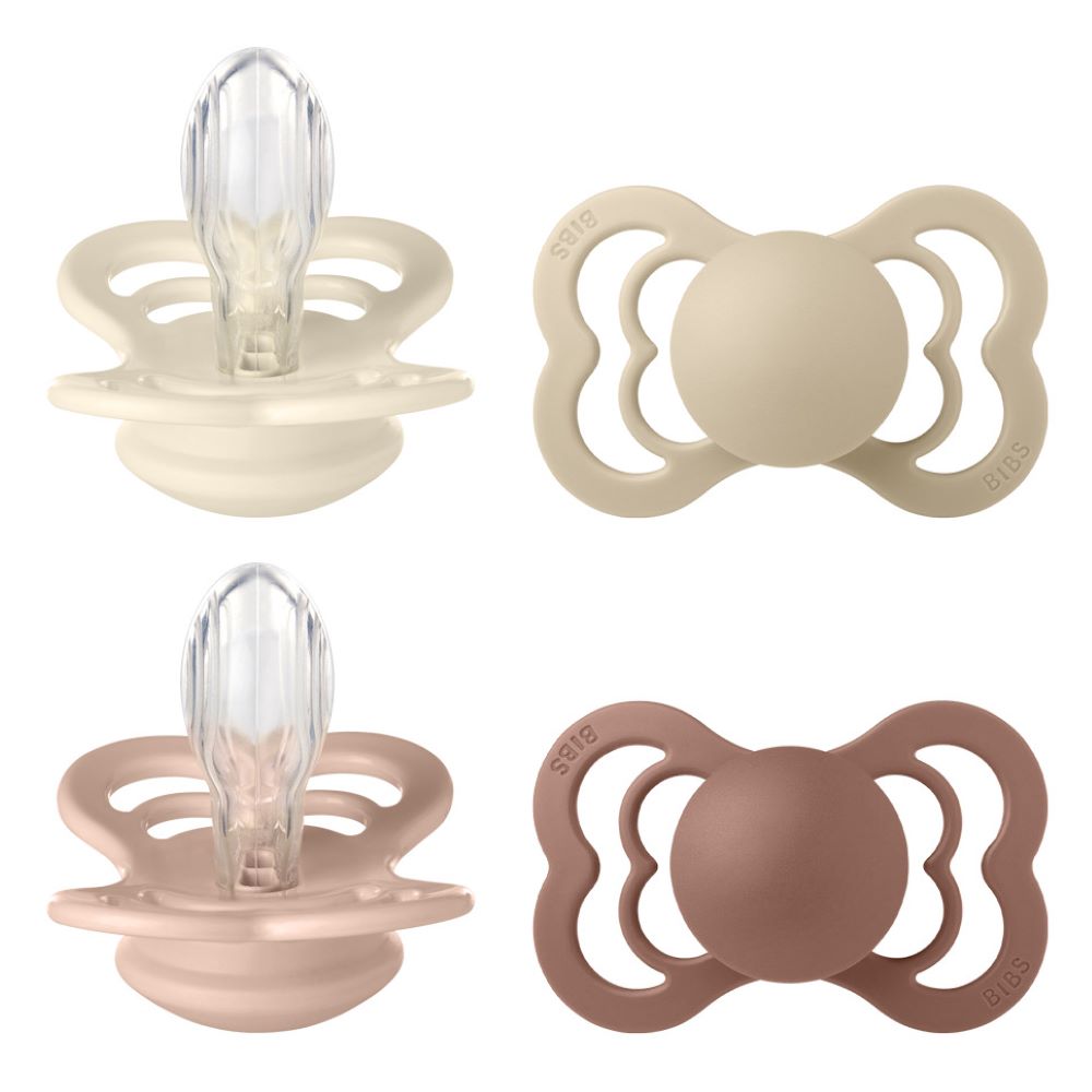 BIBS Supreme tutti 4-pack (koko 2), silikoni - Ivory/Vanilla/Blush/Woodchuck
