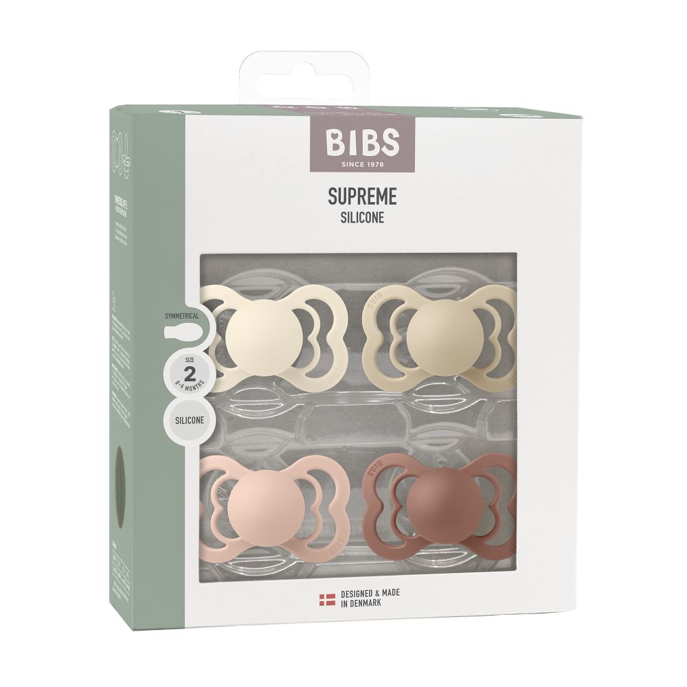 BIBS Supreme tutti 4-pack (koko 2), silikoni - Ivory/Vanilla/Blush/Woodchuck