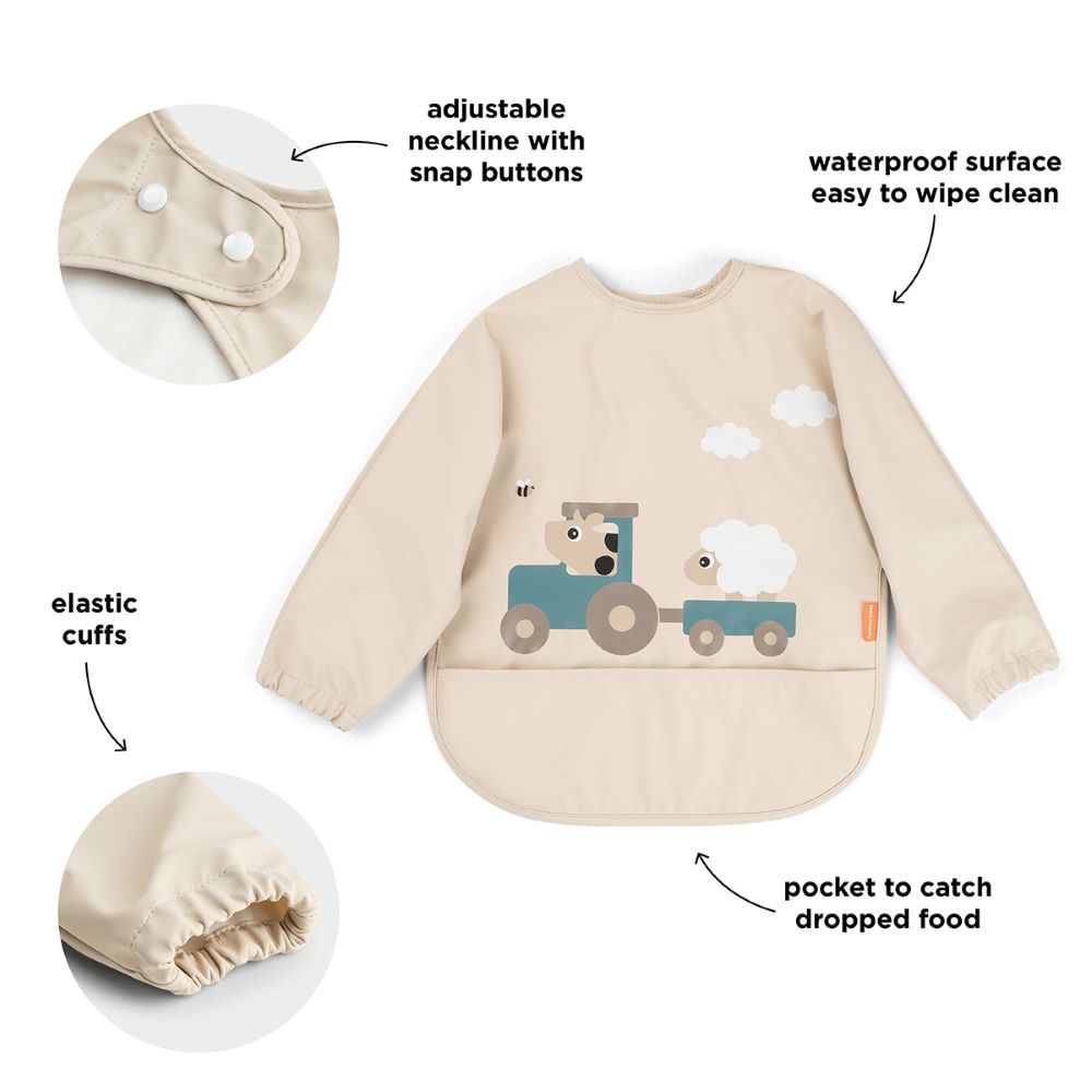 DONE BY DEER Hihallinen ruokalappu Tiny Farm - Sand